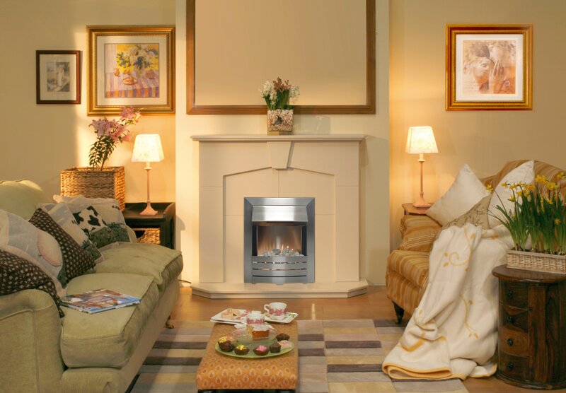 Adam Abbey Fireplace Suite In Stone Effect With Helios Electric Fire In
