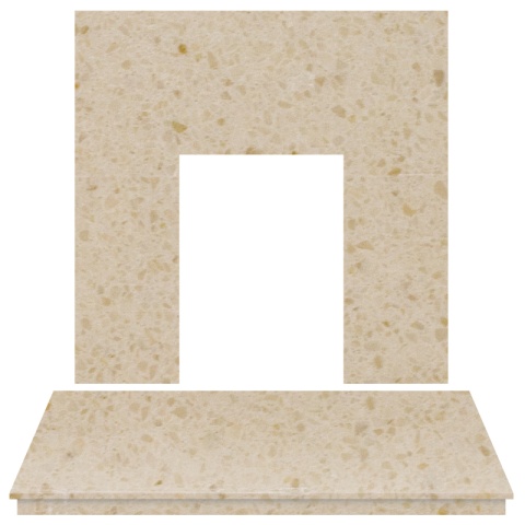 Aurora Fireplace Back Panel and Hearth, 48 Inch, Marble, Marfil Stone