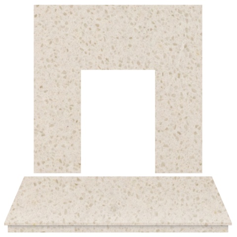 Aurora Fireplace Back Panel and Hearth, 48 Inch, Marble, Beige Stone
