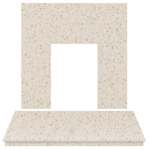 Aurora Fireplace Back Panel and Hearth, 48 Inch, Marble, Beige Stone
