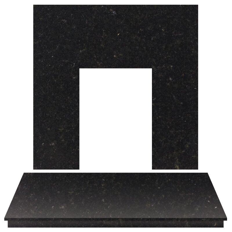 Fireplace Back Panel and Hearth Set in Black Granite, 48 Inch