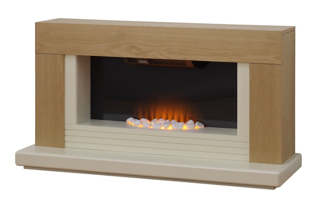 Adam Carrera Oak & Ivory Freestanding Electric Fireplace Suite