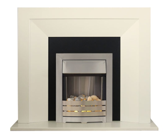 Genoa Ivory and Black Electric Fireplace Suite with Adam Helios Electric Fire