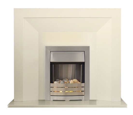 Genoa All Ivory Electric Fireplace Suite with Adam Helios Electric Fire