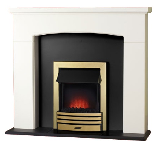 Derwent Ivory and Black Electric Fireplace Suite with Eclipse Brass Electric Fire