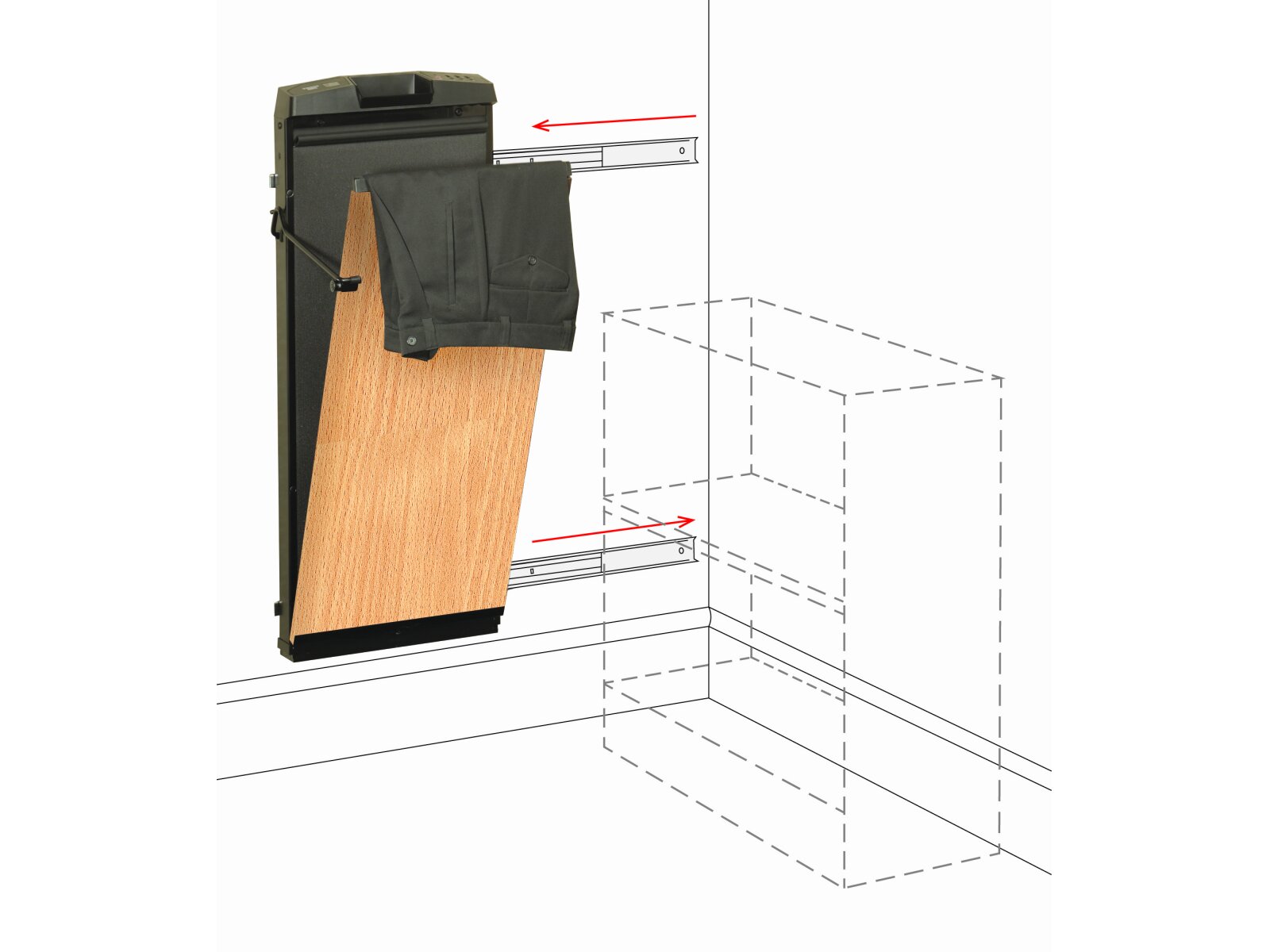 Corby 7700 Beech Space Saver Trouser Press that Slides to Right