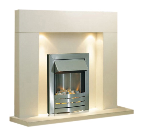 Aurora Bolero Marble Fireplace in China White with lights