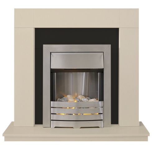Adam Broadway Electric Fireplace Suite, Travertine with Helios Electric Fire
