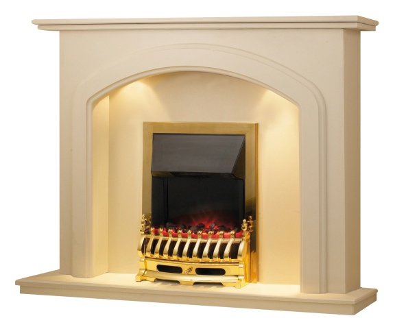 Aurora Lincoln Marble Fireplace in Honey Creme with Lights