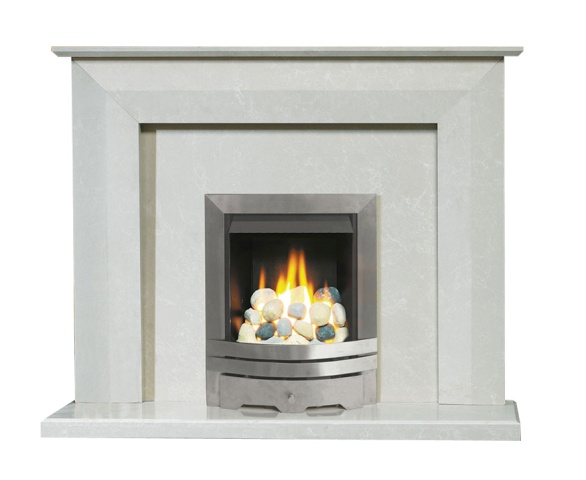 Aurora Linear Marble Fireplace in Roman Stone