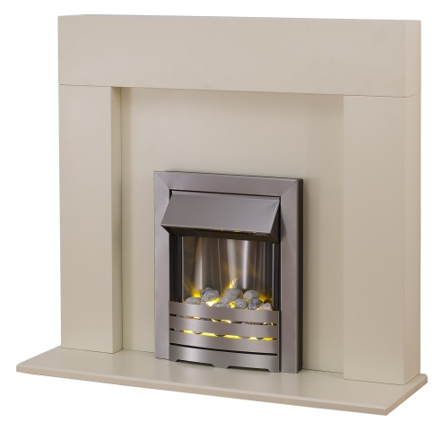 Adam Miami Fireplace Suite, Ivory with Helios Electric Fire, Brushed Steel