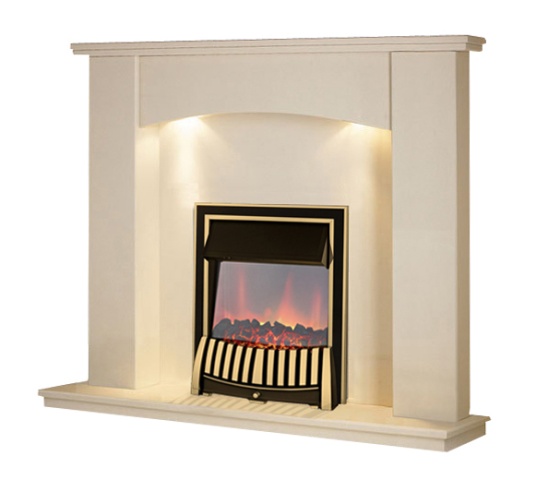 Aurora Sorento Fire Surround Set, Marble, Beige Stone, Down Lights