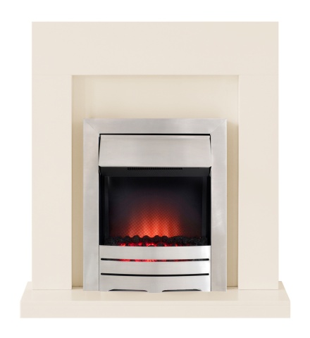 Adam Lars Ivory Fireplace Suite, Colorado Brushed Steel Electric Fire