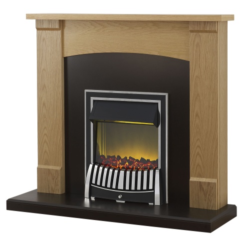 Adam Lonsdale Electric Fire Suite, Oak and Black ,Elan Electric Fire ,Chrome