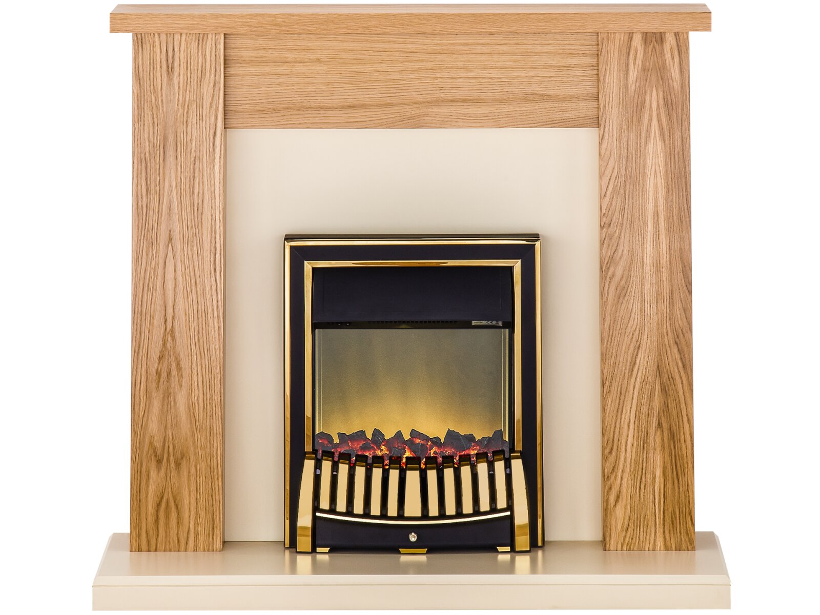 Adam New England Oak Fireplace Suite with Elan Brass Electric Fire, 48 