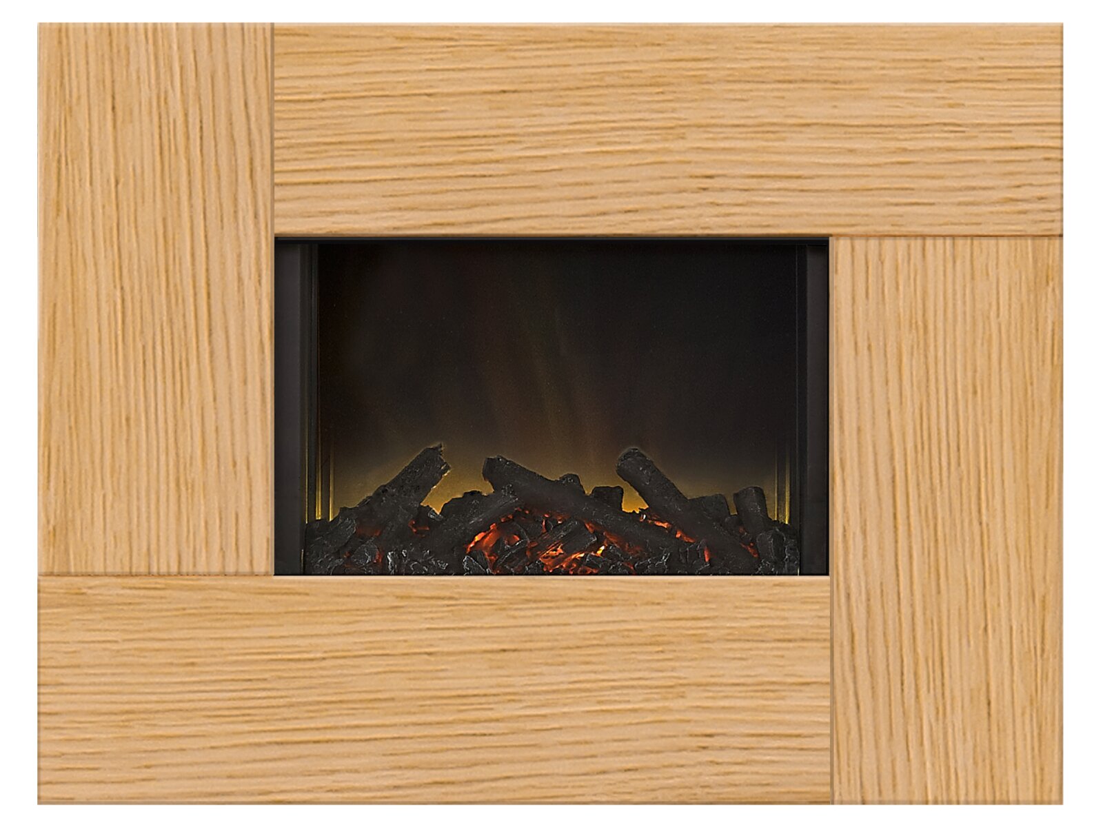 Adam Galaxy Wall Mounted Electric Fire in Oak, 30 Inch, Log Bed