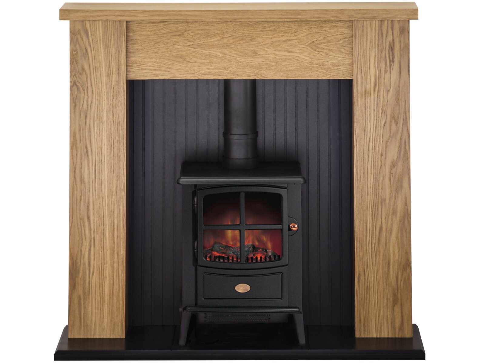 Adam New England Stove Fireplace in Oak with Brayford Electric Stove in