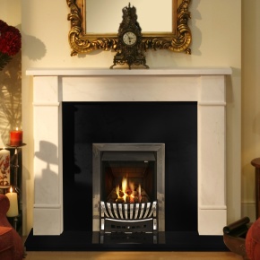The Stockholm Marble Fireplace with Black Granite and Adam Radiant Gas Fire 