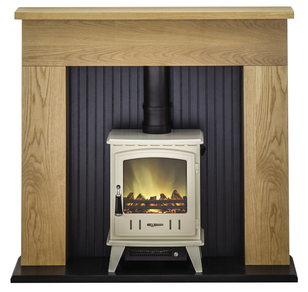 Adam Innsbruck Stove Suite in Oak with Aviemore Electric Stove in Cream