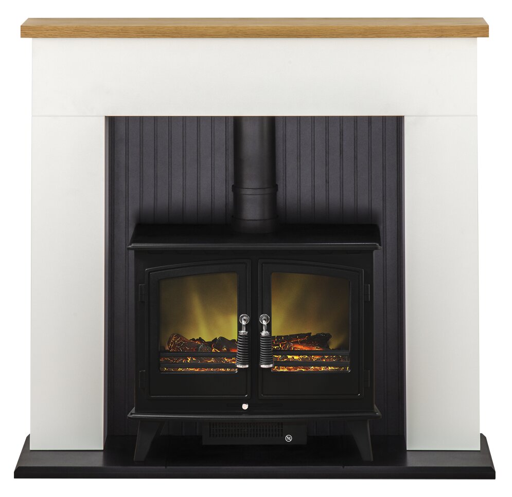 Adam Innsbruck Stove Suite in Pure White with Woodhouse Electric Stove