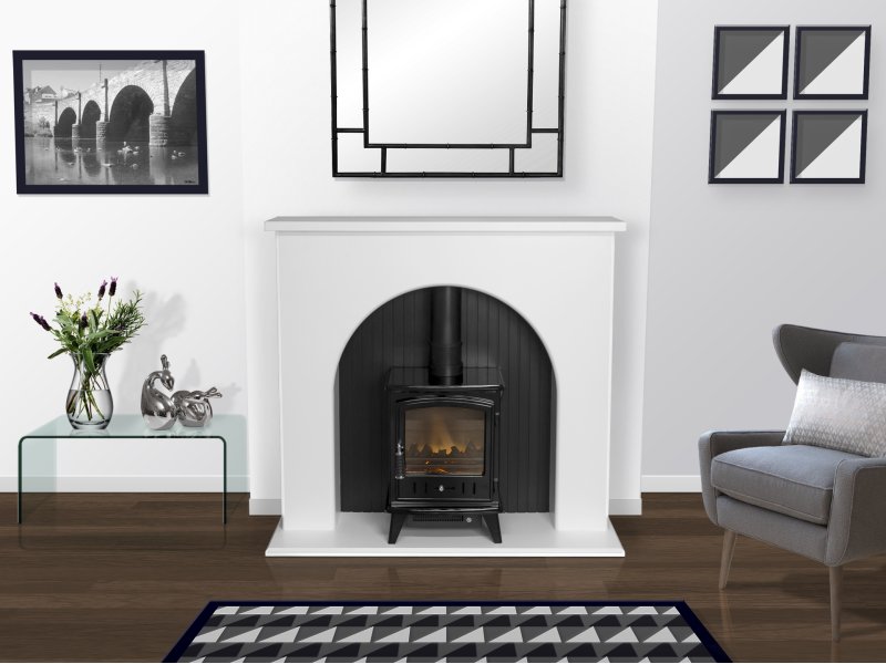 The Adam Kirkham Stove Suite with Aviemore Electric Stove in Black