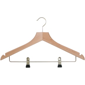 Ladies Deluxe Guest Hangers with Trouser Bar and Skirt Clips, Hook, Beech Wood (Case Qty 40) - Click to enlarge