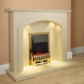 Aurora Lincoln Marble Fireplace in Honey Creme with Lights