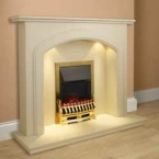 Aurora Lincoln Marble Fireplace in Honey Creme with Lights