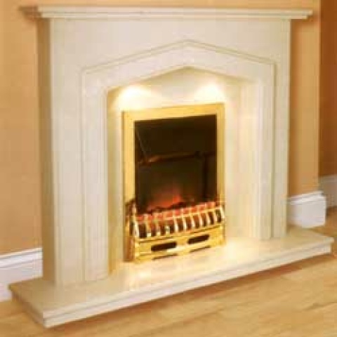 Aurora Barrington Marble Fireplace in Roman Stone with Lights