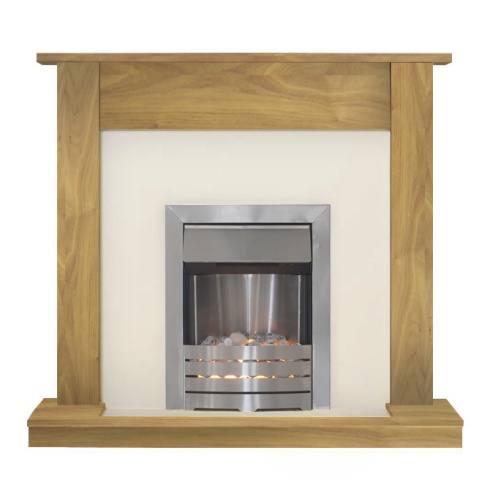 Buxton Oak and Ivory Electric Fireplace Suite with Helios Electric Fire