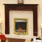 The Option Mahogany Botticino Fireplace and Adam Brass Electric Fire