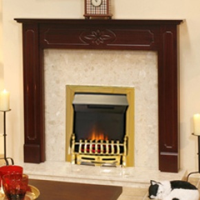 The Option Mahogany Botticino Fireplace and Adam Brass Electric Fire