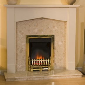 The Tudor Botticino Fireplace and Adam Brass Electric Fire