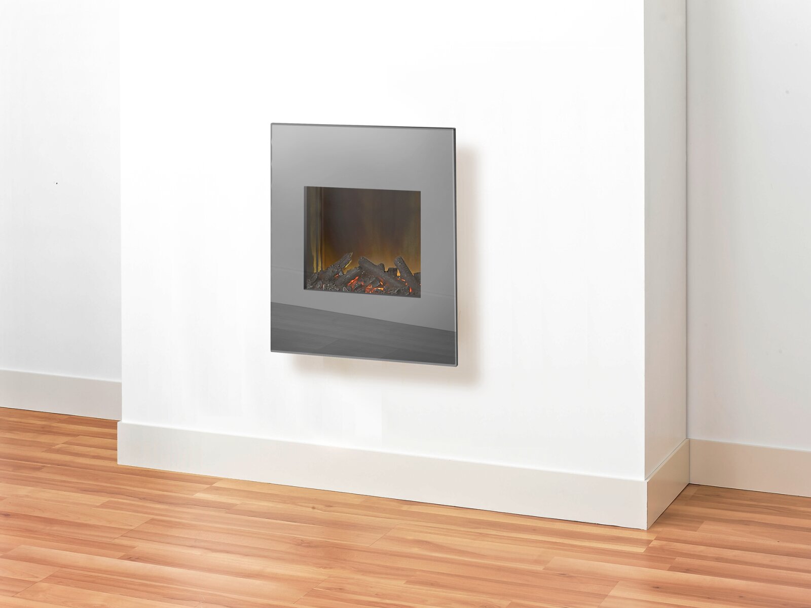 Adam Alexis Wall Mounted Electric Fire with Mirrored Fascia, 18 Inch, Log Bed Fireplace World
