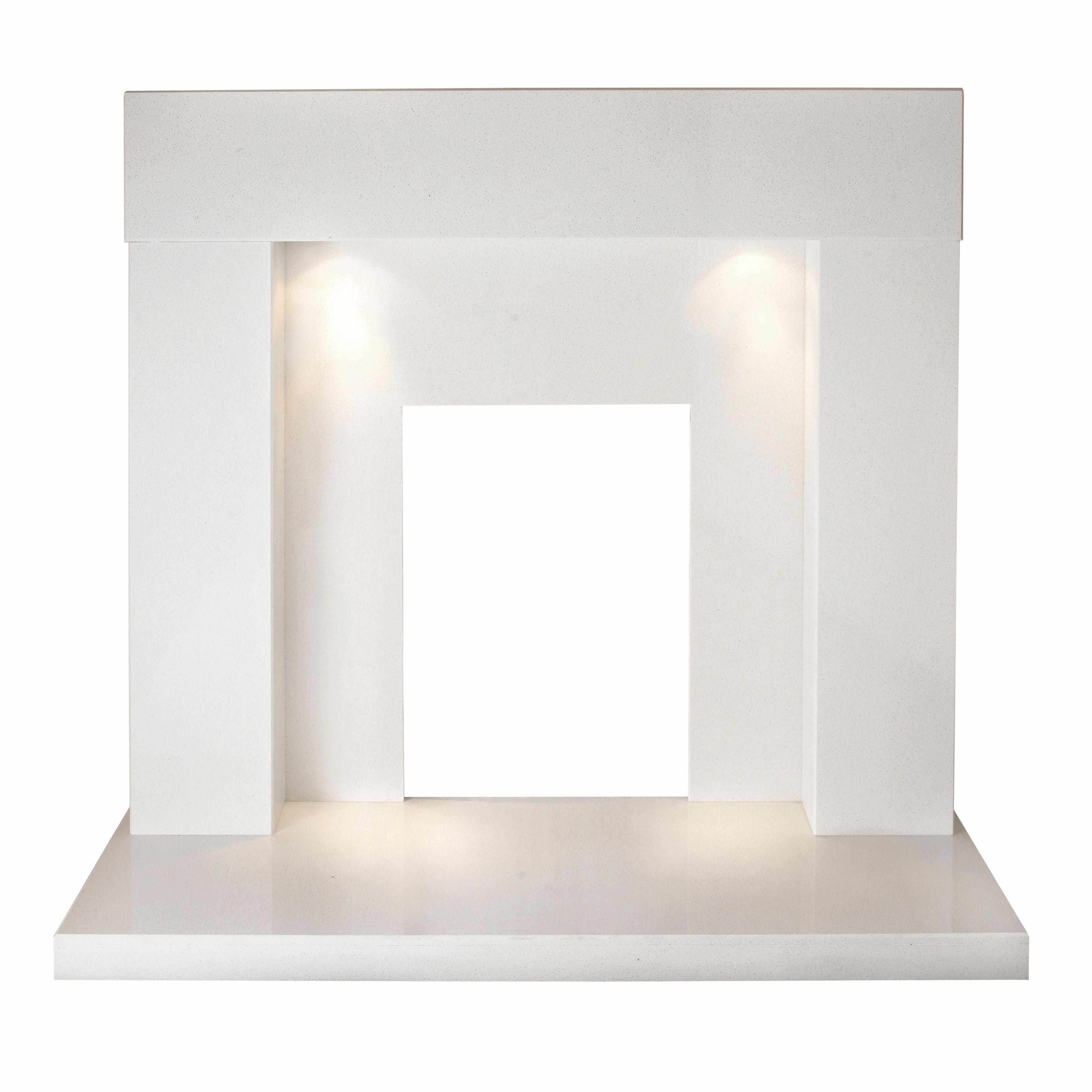 The Cuba Fireplace in Sparkly White with Downlights