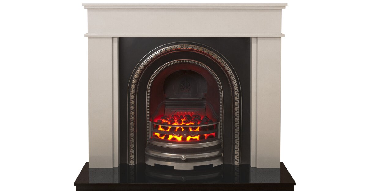 The Portland Fireplace Suite In Sparkly White With Bedford Back The Portland Fireplace Suite In Sparkly White With Bedford Back Panel Set And Electric Fire 54 Inch World