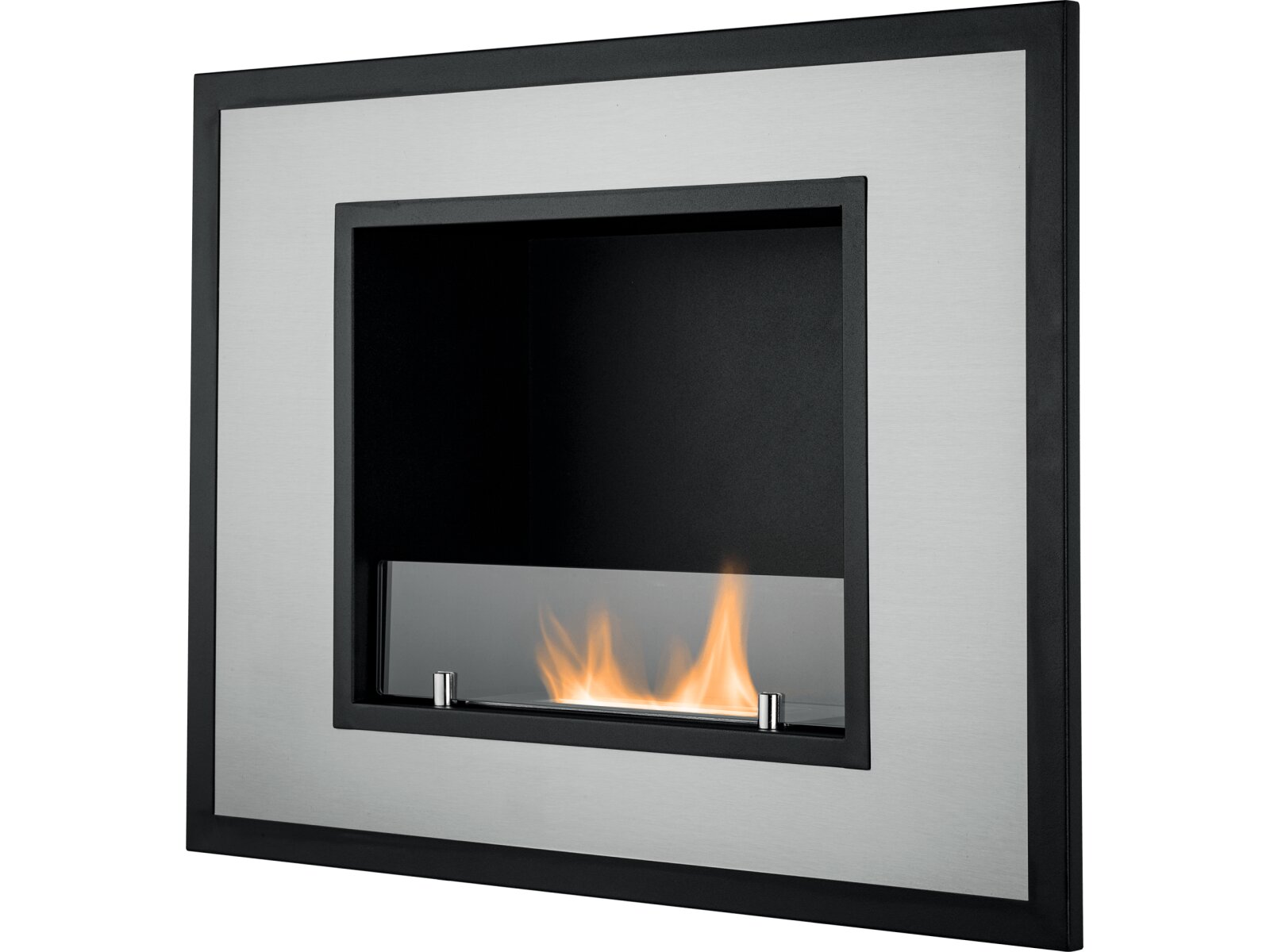 The Cuadro Wall Mounted Bio Ethanol Fire in Black and Stainless Steel ...