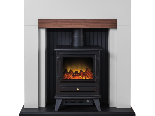 Adam Salzburg Stove Suite in Cream with Hudson Electric Stove in Black 39 Inch | Fireplace World