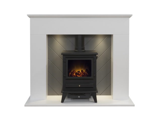 adam-corinth-stove-fireplace-in-pure-white-grey-with-downlights-hudson-electric-stove-in-black-48-inch