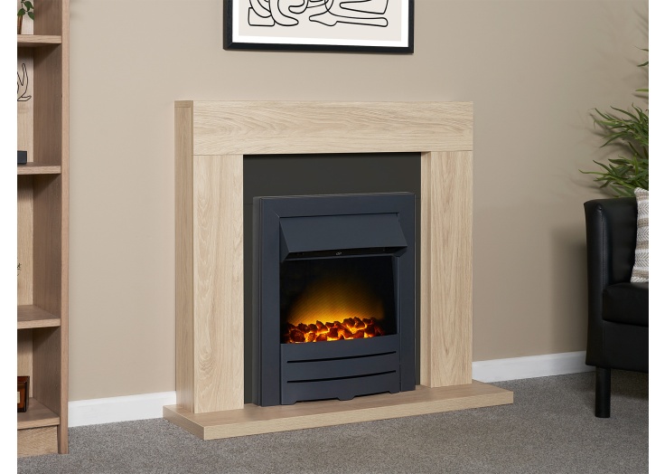 Adam Malmo Fireplace in Oak & Black, 39 Inch | Fireplace World