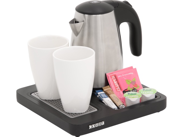 corby-aintree-compact-welcome-tray-in-black-with-0.6l-kettle-in-brushed-steel-uk-plug