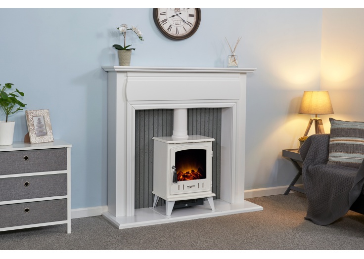 Adams floor fireplace electric stove avec cadre en bois blanc