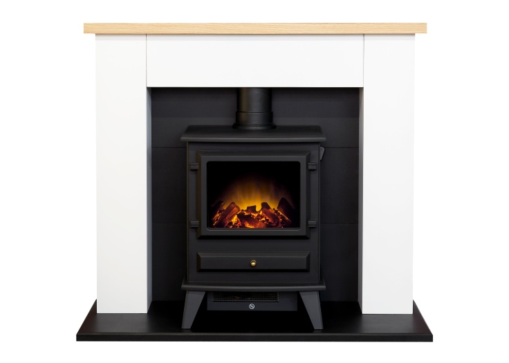 Adam Chester Fireplace in Pure White with Hudson Electric Stove in Black,  39 Inch | Fireplace World