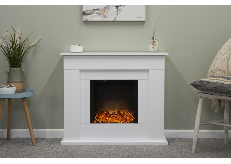 Adam Idaho Electric Fireplace Suite in White, 32 Inch | Fireplace World