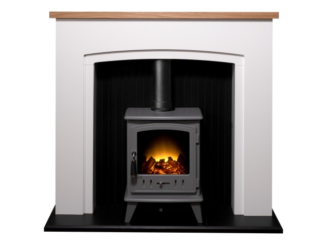 Adam Siena Stove Suite In Pure White With Aviemore Electric Stove