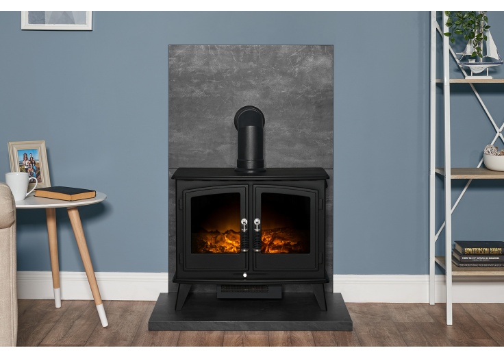 Acantha Tile Hearth Set in Slate Venetian Plaster Effect with