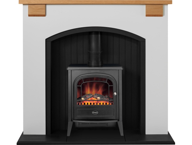 Adam Vermont Stove Suite in Cream with Dimplex Club Electric Stove in Black, 48 Inch | Fireplace 