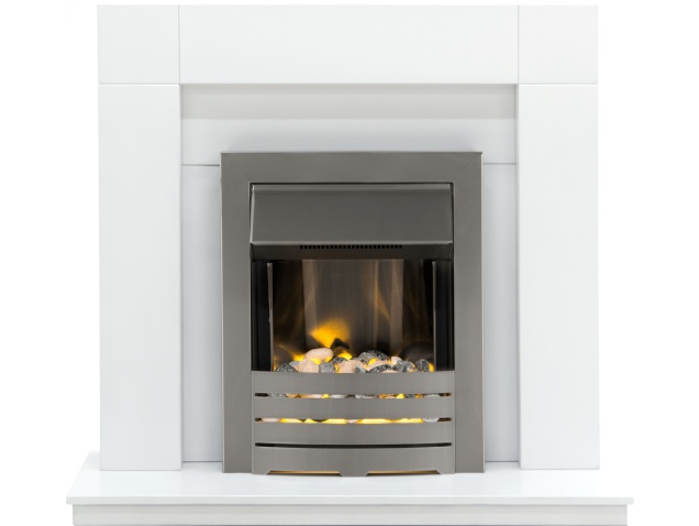 Adam Malmo Fireplace Suite In Pure White With Helios Electric Fire