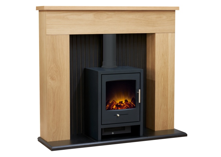 Adam Innsbruck Stove Fireplace in Oak with Bergen Electric Stove