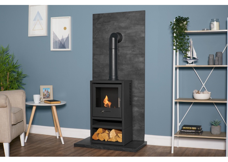 Acantha Tile Hearth Set in Slate Venetian Plaster Effect with